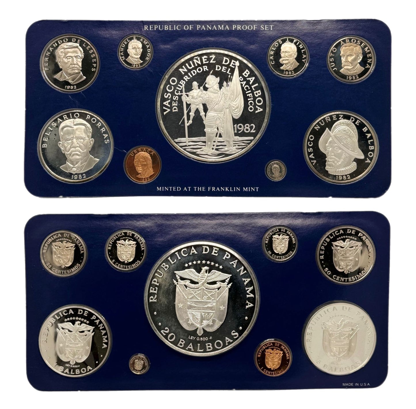 1982 Panamá Proof Set de 9 Monedas por Franklin Mint