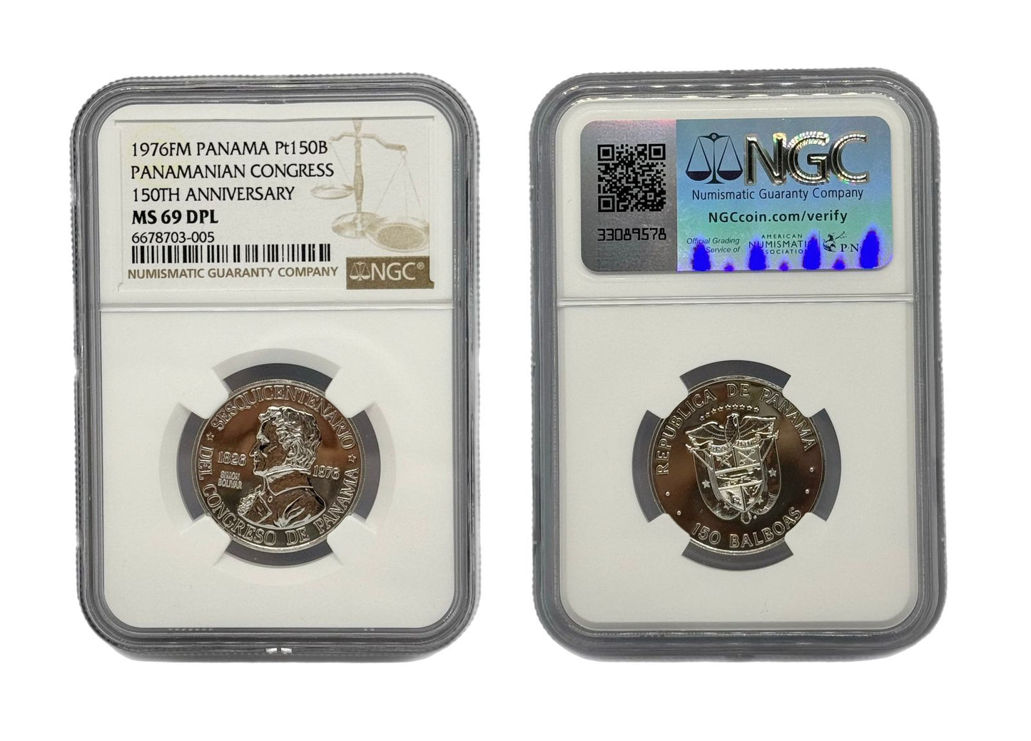150 Balboas Platino 1976 FM Panamá NGC