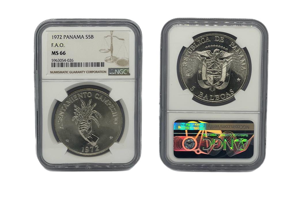 5 Balboas Plata 1972 Panamá NGC