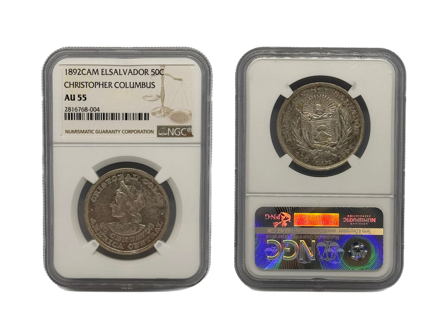 50 Centavos 1892CAM El Salvador NGC-PCGS