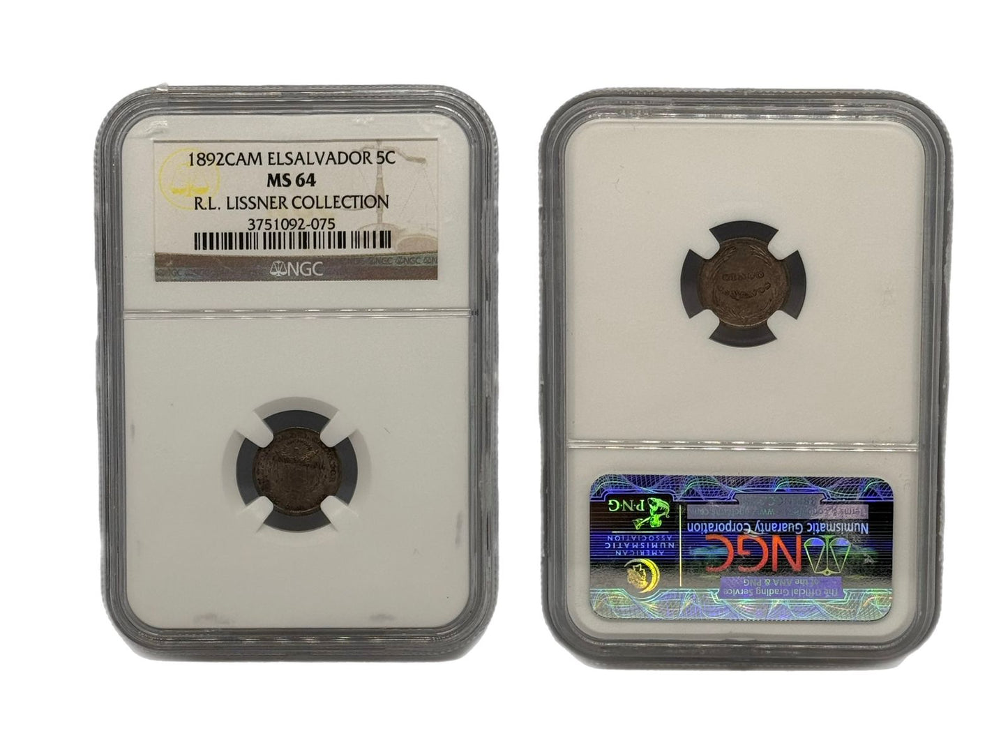 5 Centavos 1892CAM El Salvador NGC