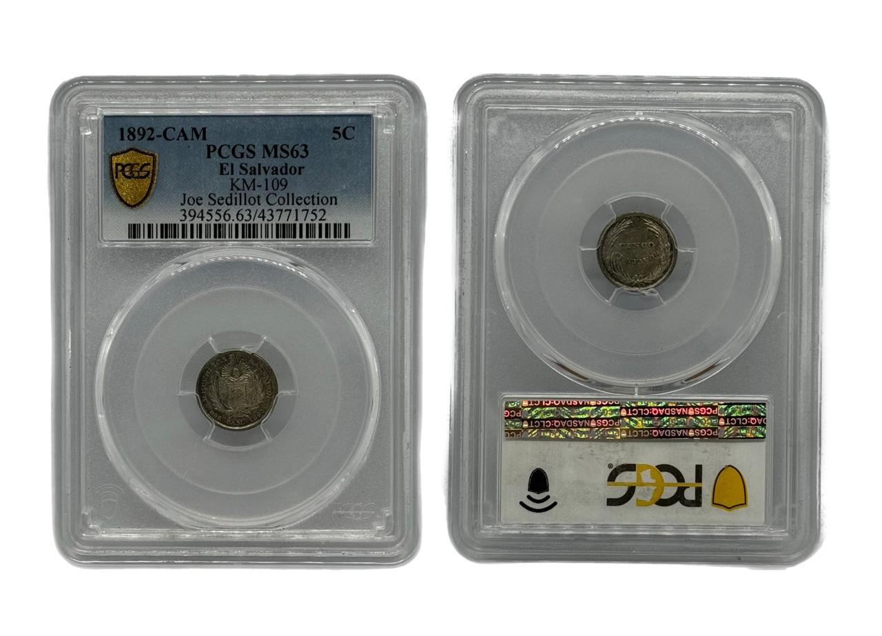 5 Centavos 1892CAM El Salvador NGC