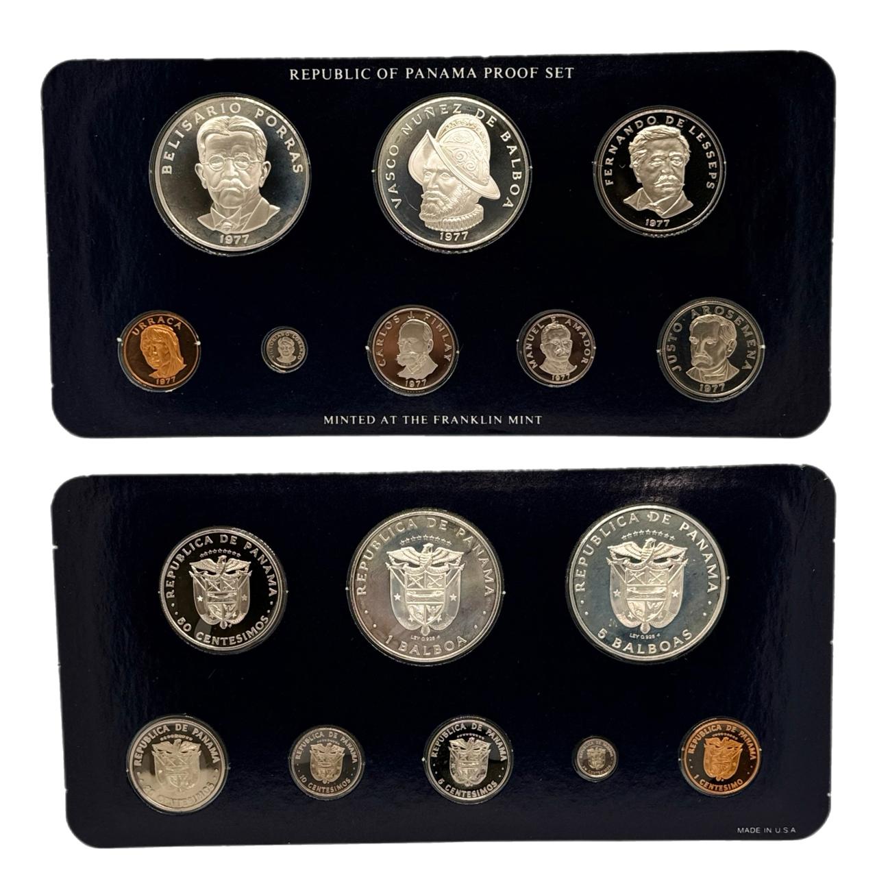 1977 Panamá Proof Set de 8 Monedas por Franklin Mint
