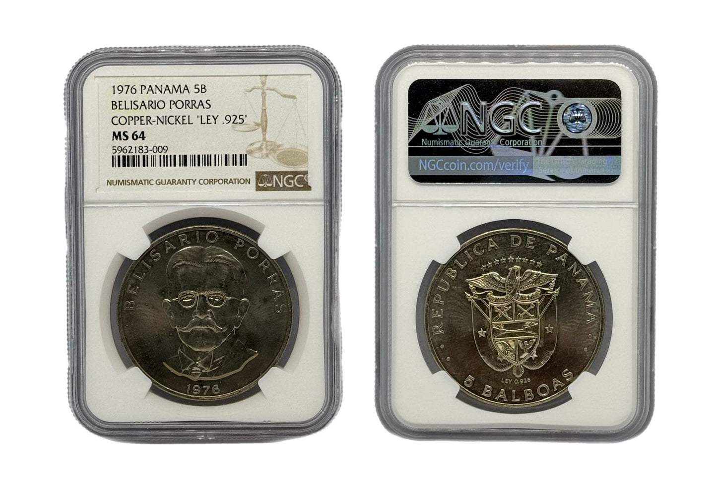 5 Balboas 1976 Panamá NGC