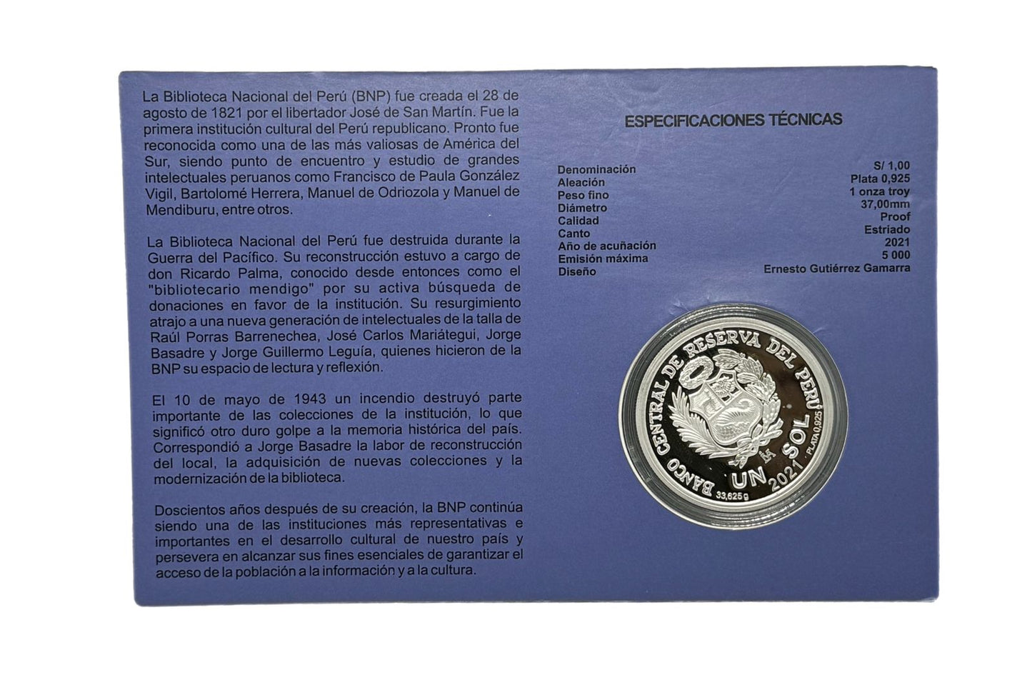 1 Sol 2021 - Moneda Conmemorativa del Bicentenario de la Biblioteca Nacional del Perú