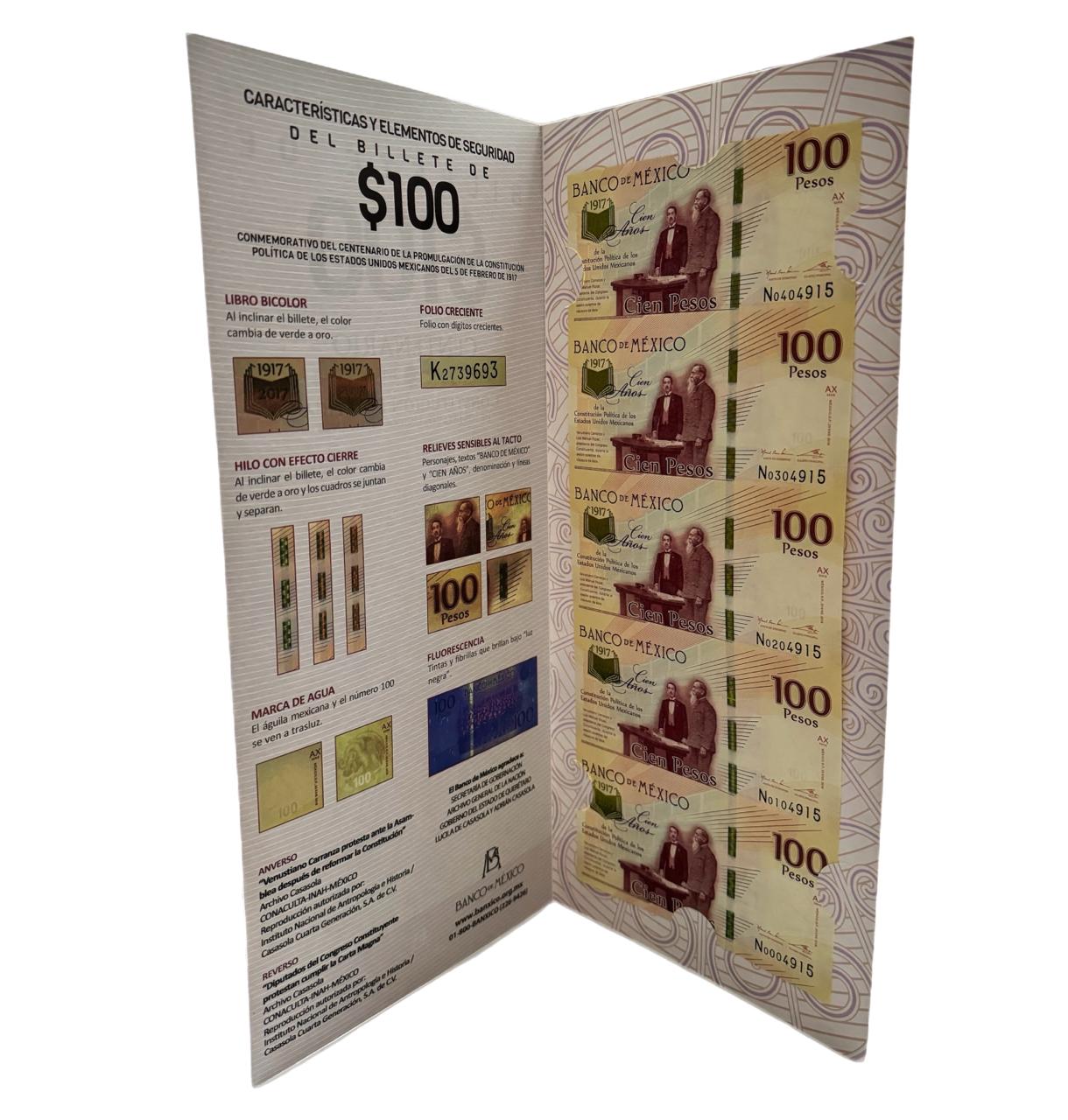 Billete de $100 Centenario 1917-2017 - Constitución Política de los Estados Unidos Mexicanos