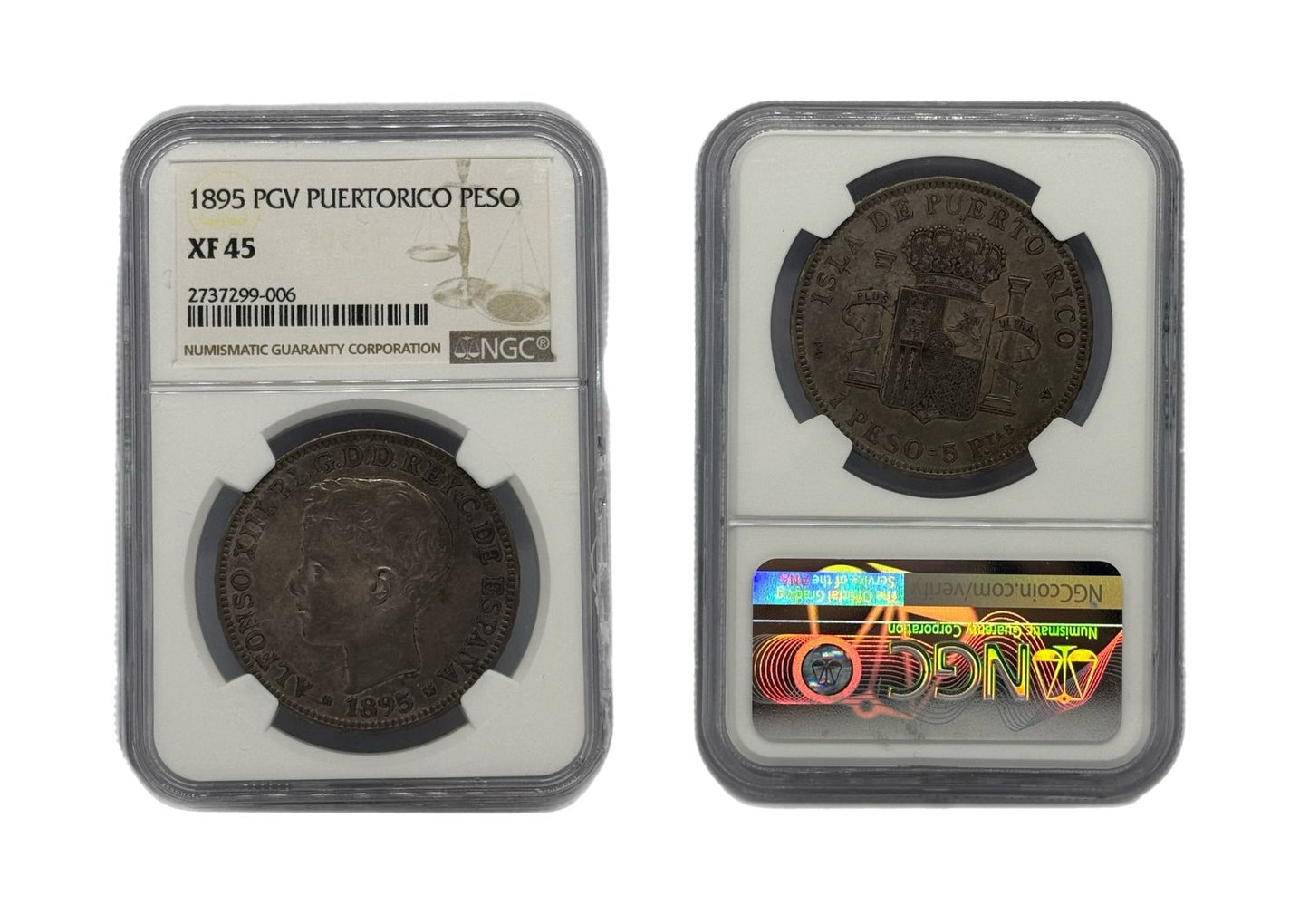 Peso 1895 PGV Puerto Rico NGC