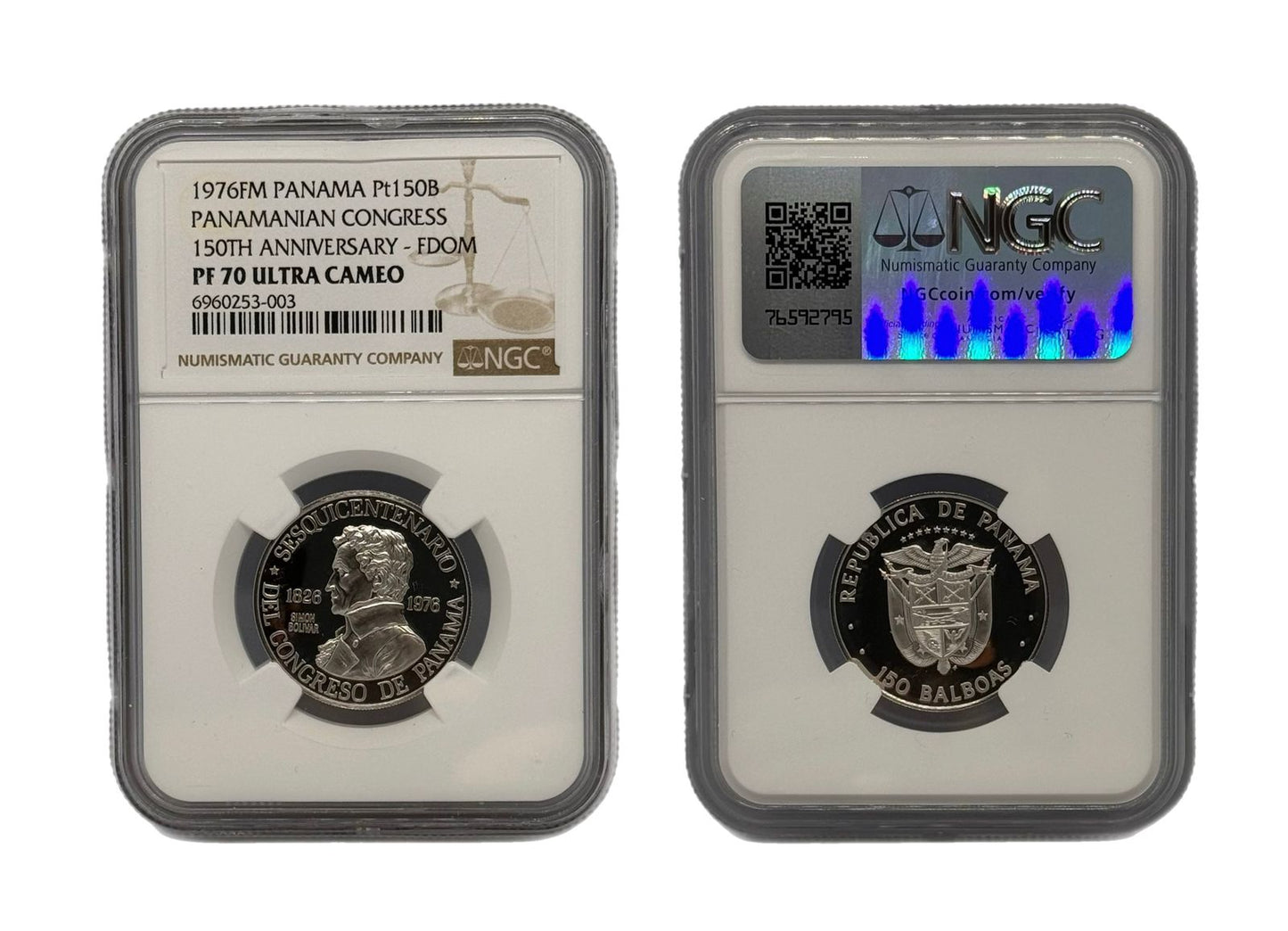 150 Balboas Platino 1976 FM Panamá NGC