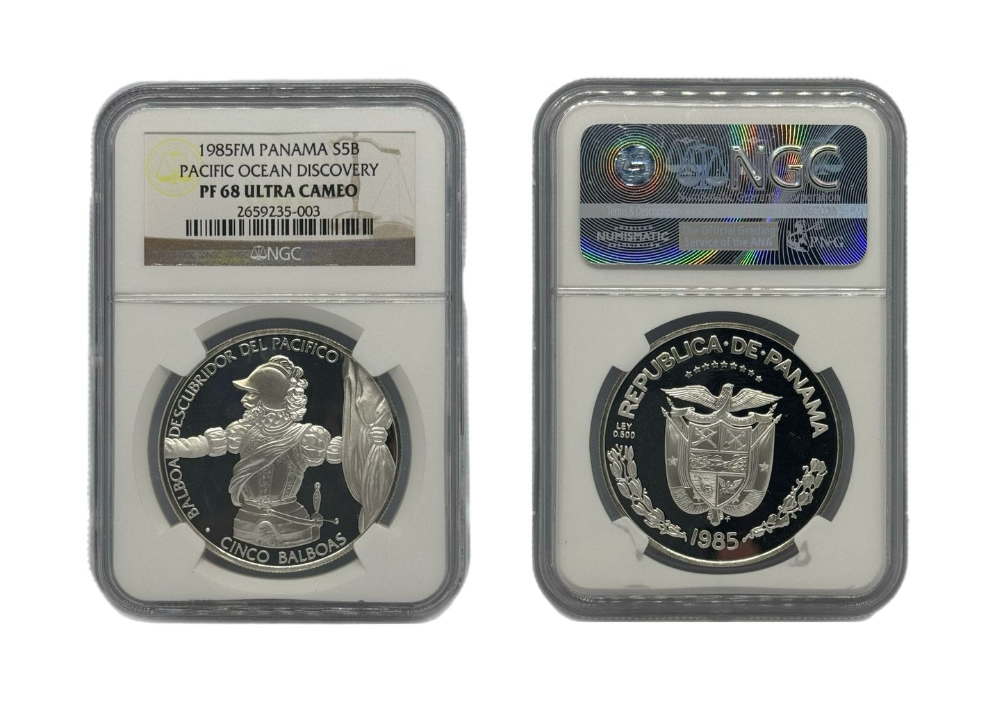 5 Balboas Plata 1985FM Panamá NGC