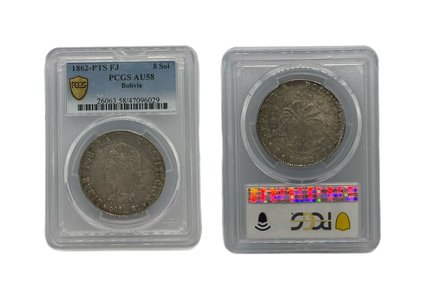 8 Sol Plata 1862PTS FP Bolivia NGC