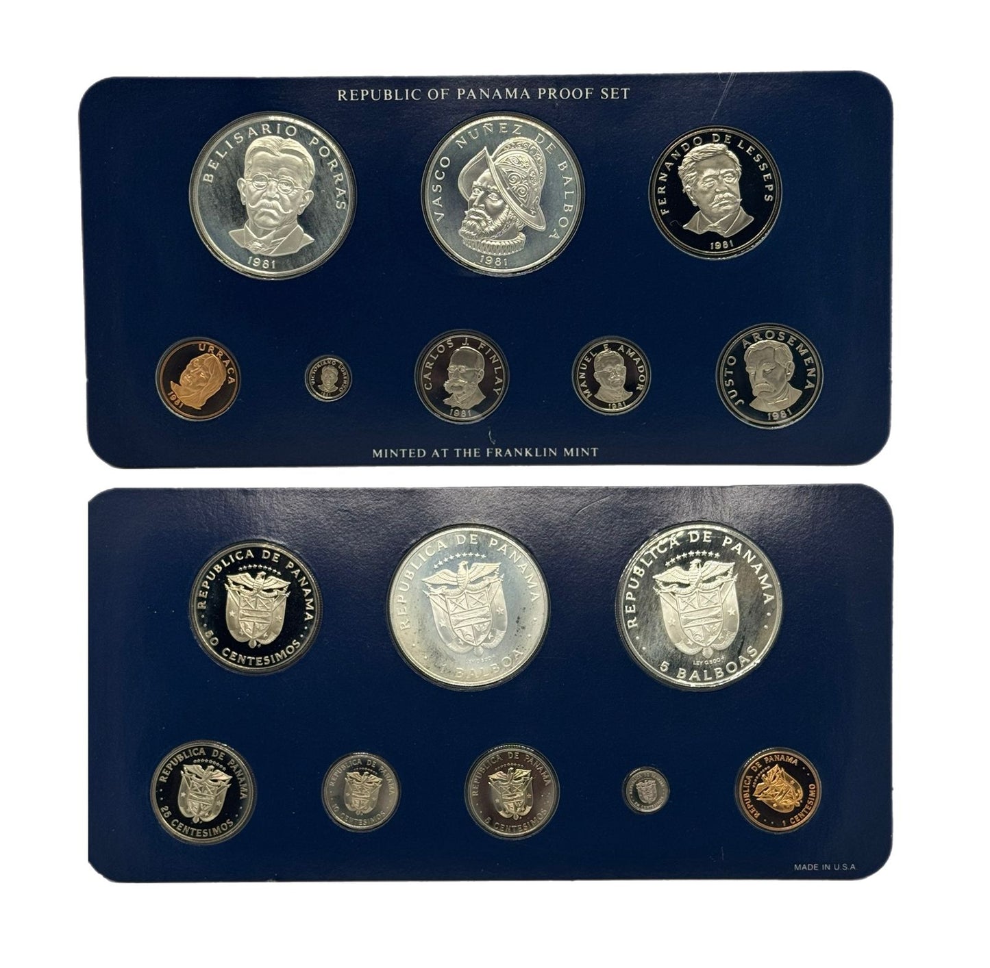 1981 Panamá Proof Set de 8 Monedas por Franklin Mint