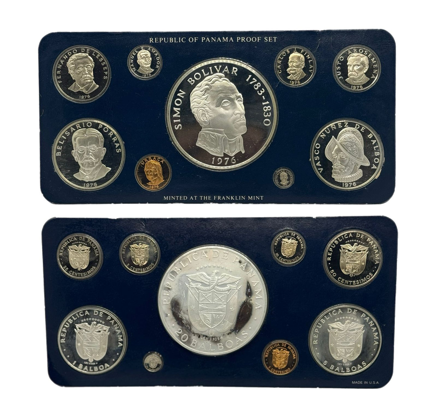 1976 Panamá Proof Set de 9 Monedas por Franklin Mint