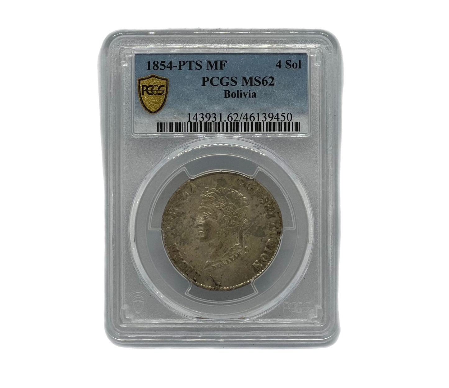 4 Sol Bolivia 1854-PTS MF PCGS