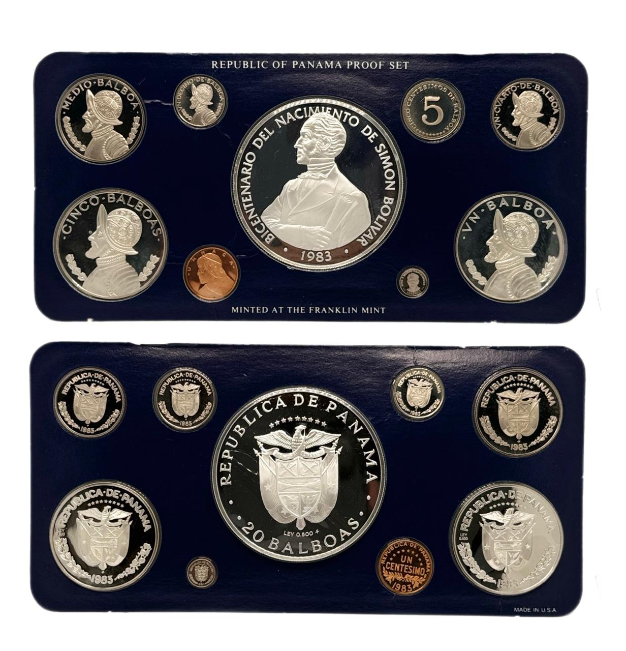 1983 Panamá Proof Set de 9 Monedas por Franklin Mint