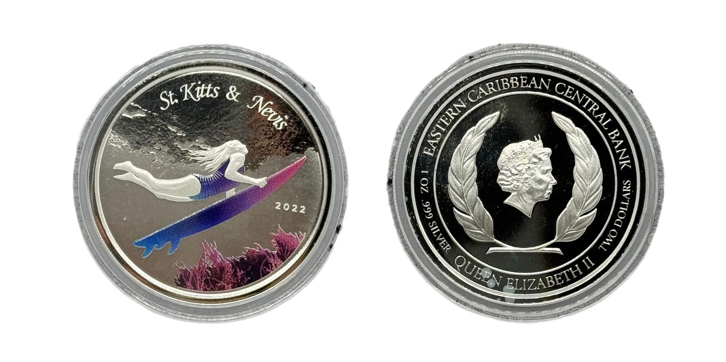 2 Dólar 1oz .999 Plata 2022 Caribe Oriental - St.Kitts&Nevis