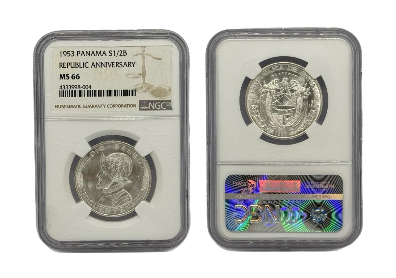 1/2 Balboa Plata 1953 Panamá NGC