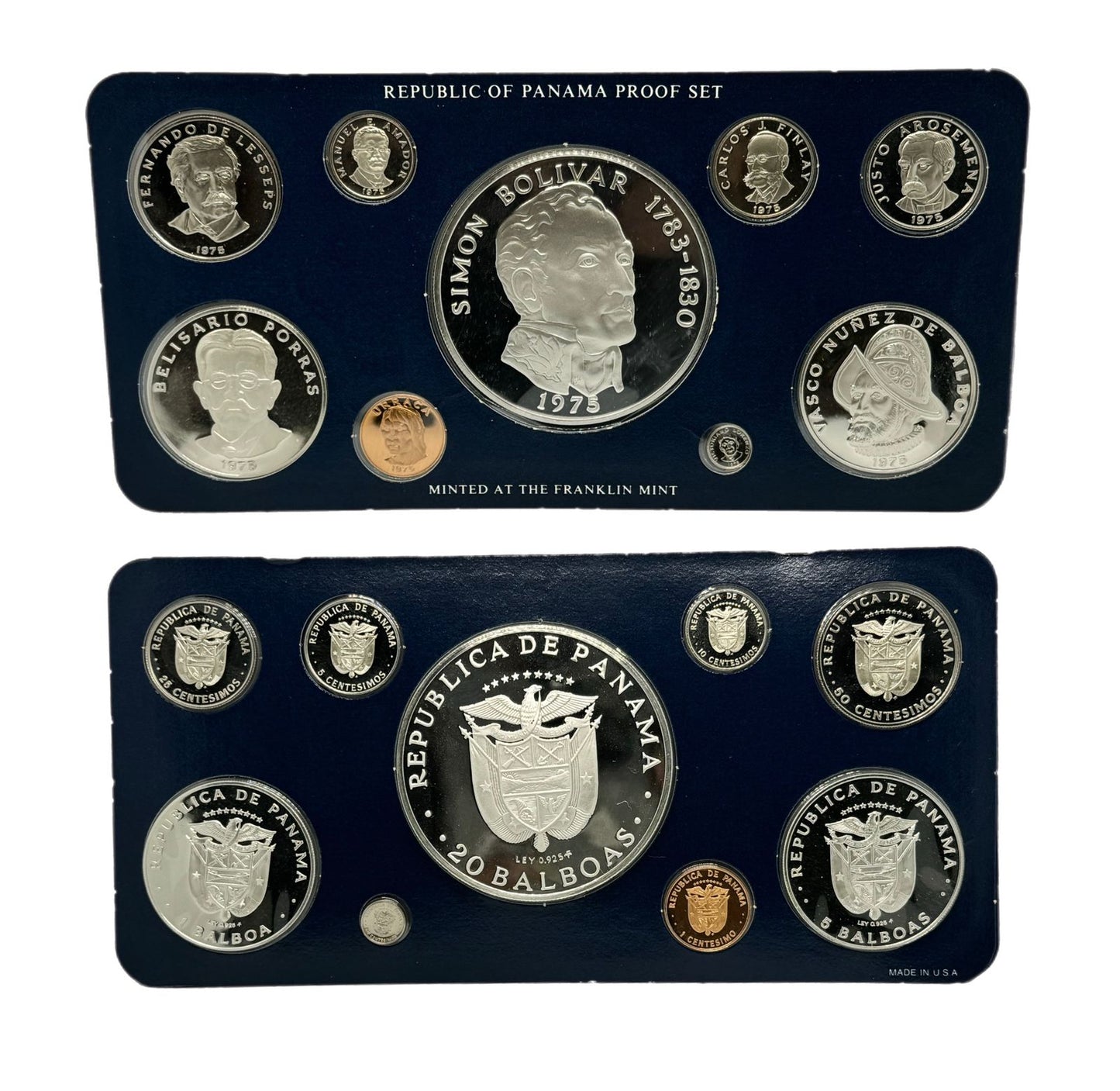 1975 Panamá Proof Set de 9 Monedas por Franklin Mint