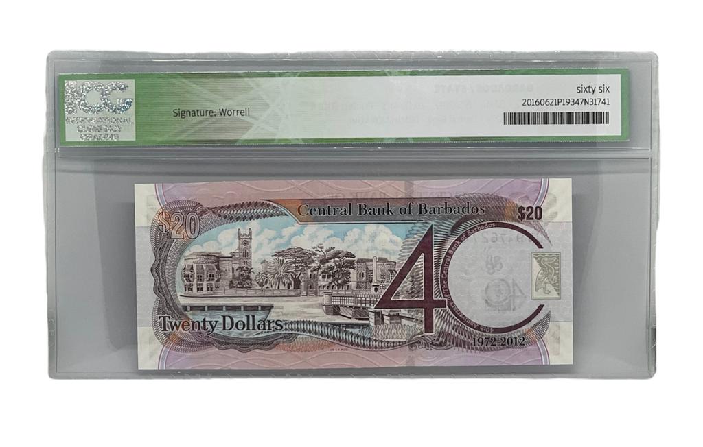 20 Dolar, Barbados, P-72/B231a 2012, ICG 66 Choice UNC