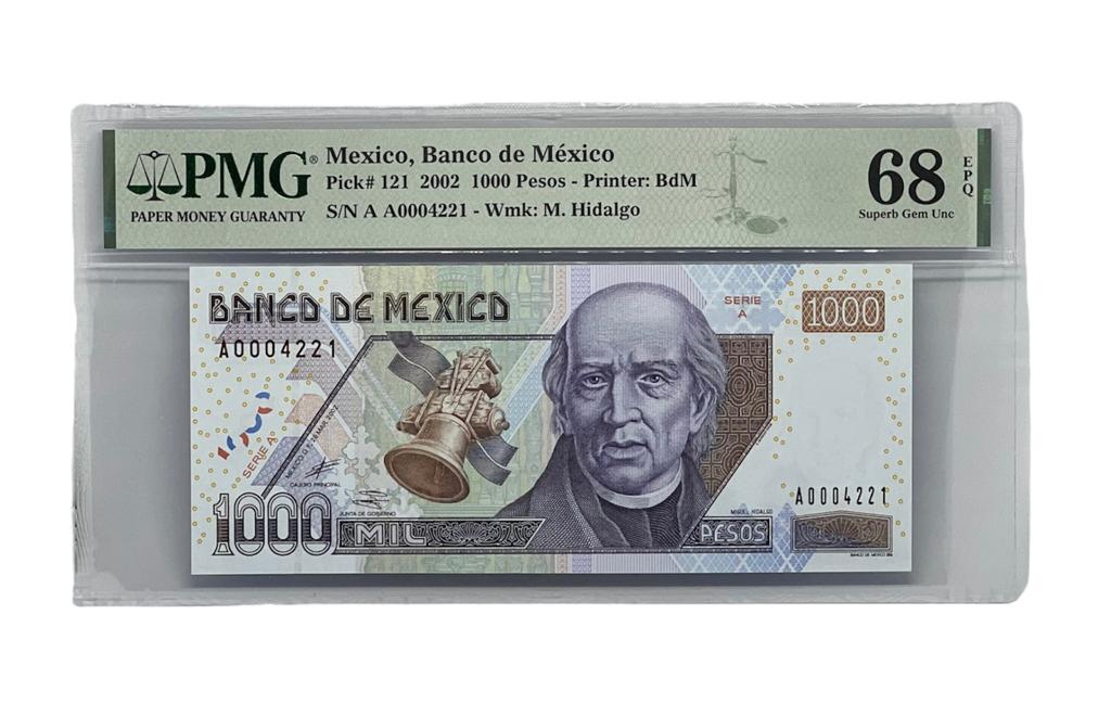 1000 Pesos, México, P-121 2002, PMG 68 Superb Gem UNC