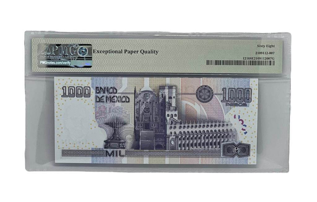 1000 Pesos, México, P-121 2002, PMG 68 Superb Gem UNC