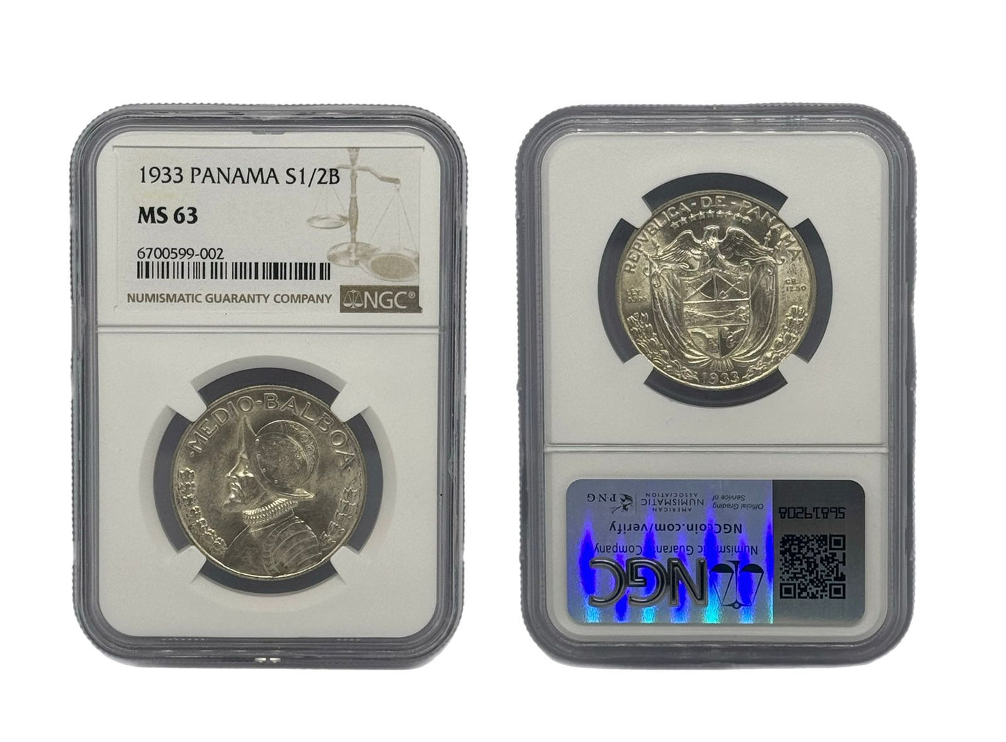 1/2 Balboa 1933 Panamá NGC