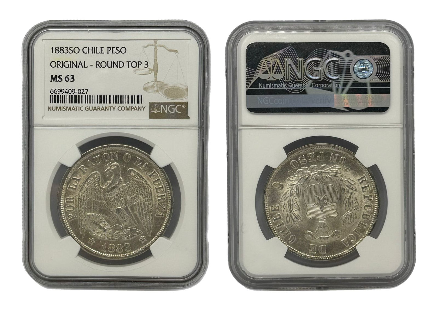 1 Peso 1883SO Chile NGC