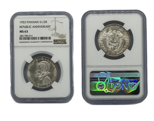 1/2 Balboa Plata 1953 Panamá NGC