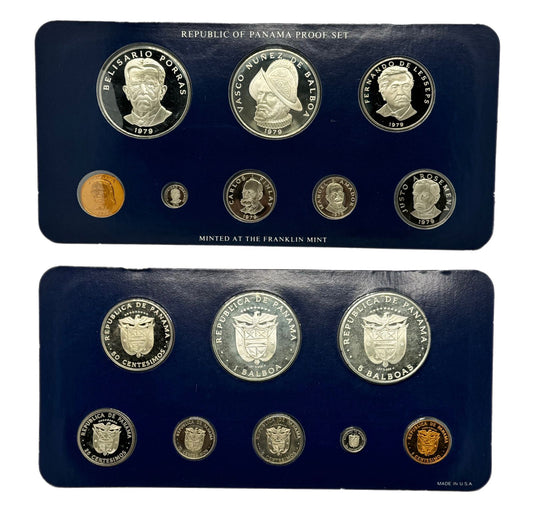 1979 Panamá Proof Set de 8 Monedas por Franklin Mint