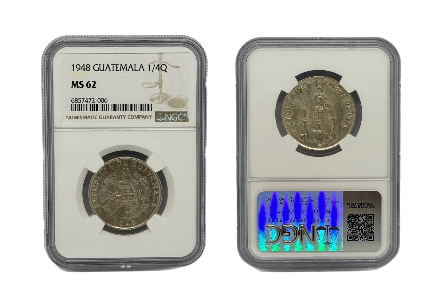 1/4 Quetzal 1948 Guatemala NGC