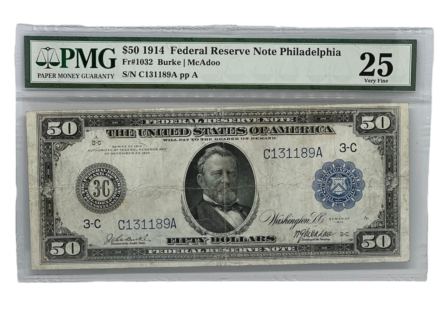 $50, 1914 Federal Reserve Note Philadelphia PMG 25 VF