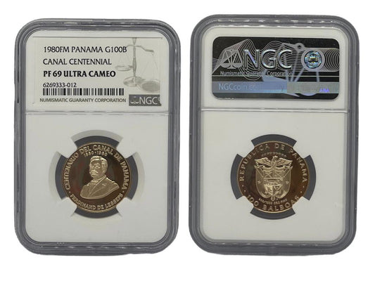 100 Balboas Oro 1980 FM Panamá NGC - Centenario del Canal