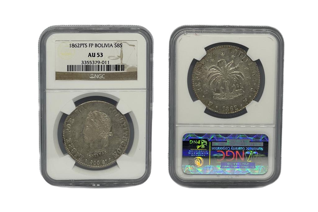 8 Sol Plata 1862PTS FP Bolivia NGC