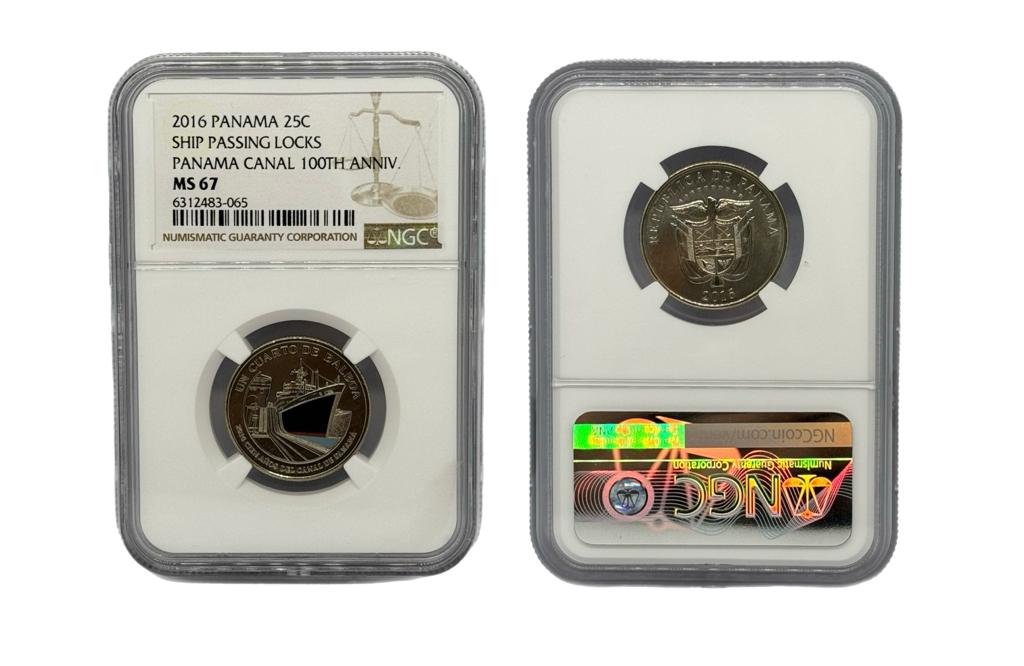 25 Centésimo 2016 (Ship Passing Locks) Panamá NGC