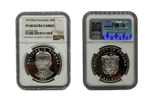 5 Balboas Plata 1977FM Panamá NGC