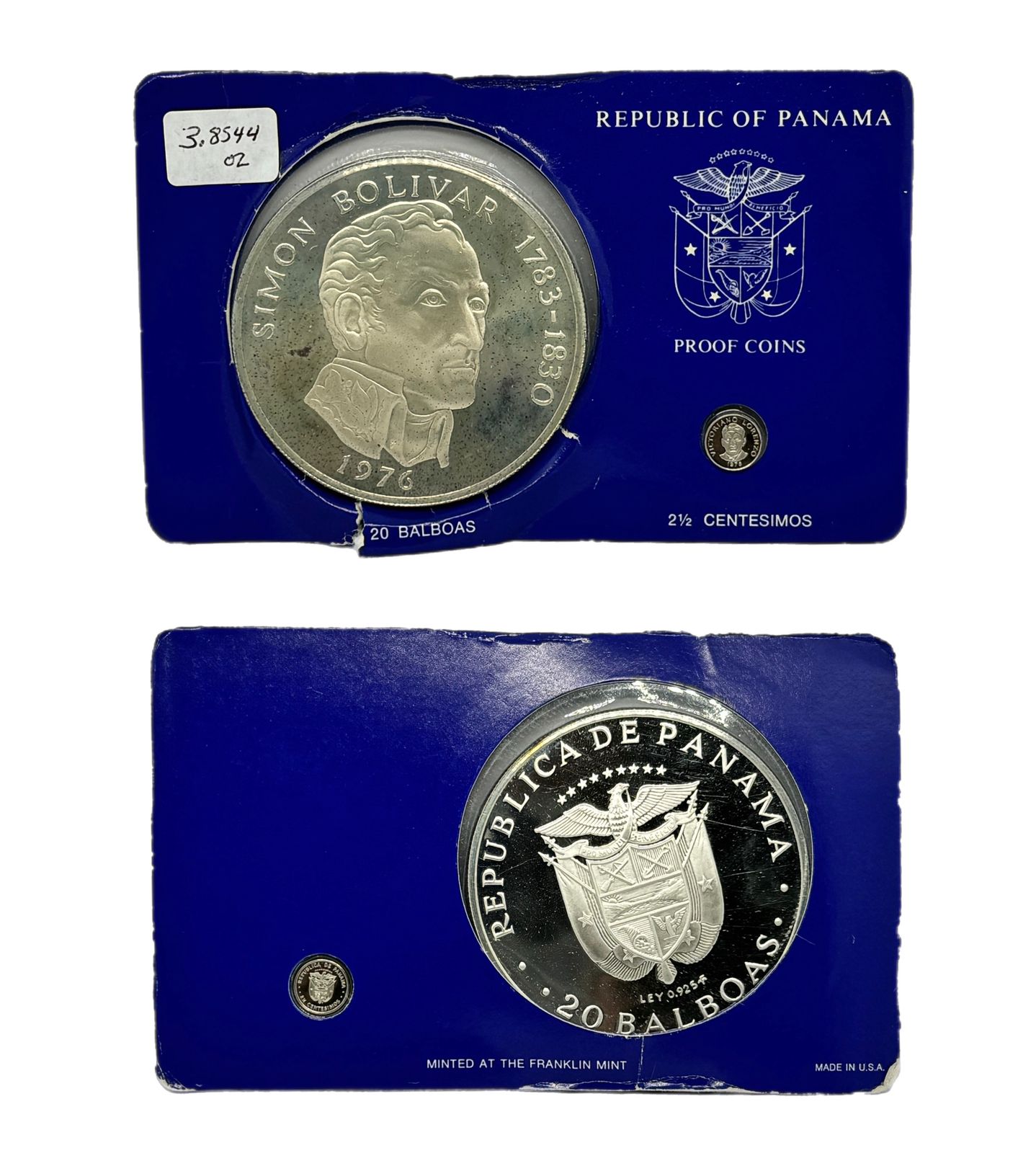 1976 Panamá Proof Set de 2 Monedas por Franklin Mint