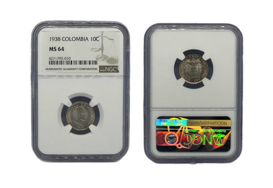 10 Centavos Plata 1938 Colombia NGC