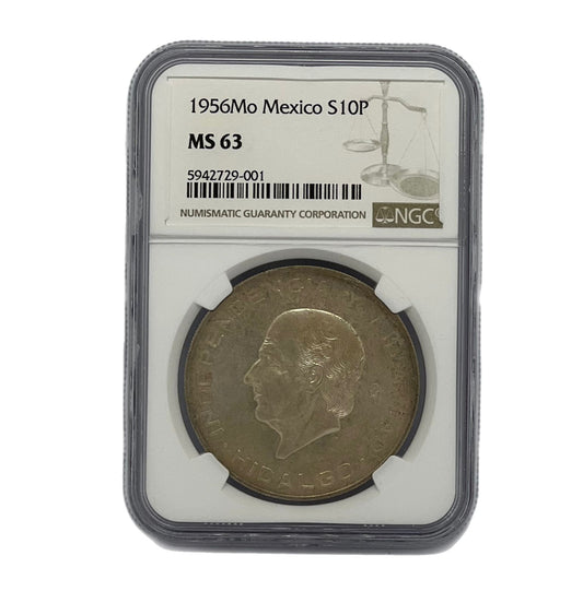 10 Pesos Plata 1956Mo Mexico NGC