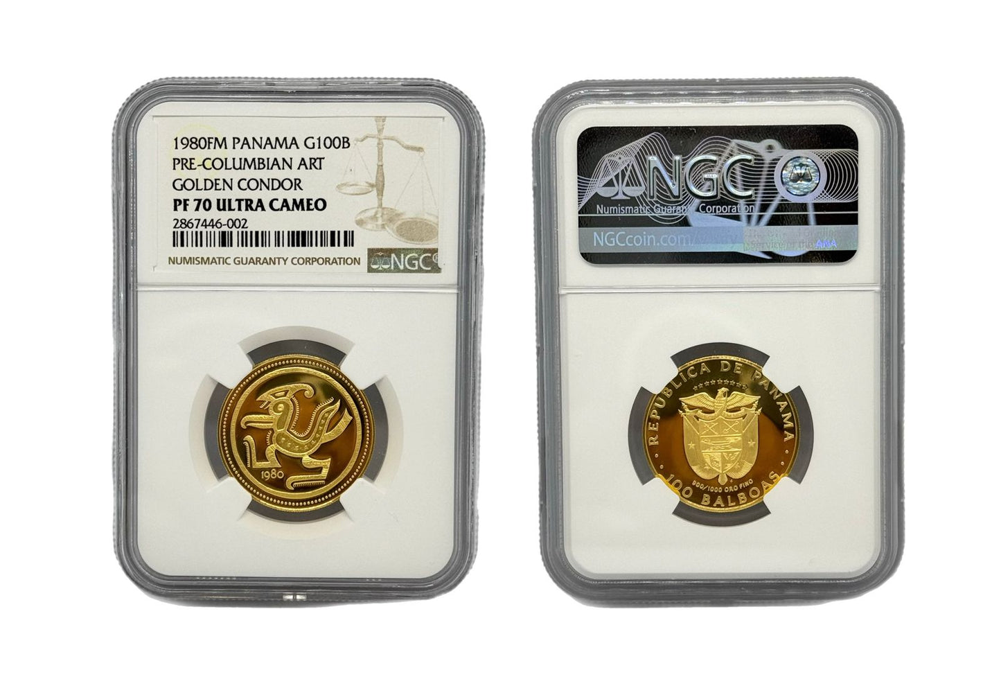 100 Balboas Oro 1980 FM Panamá NGC - Arte PreColombino