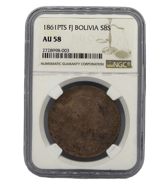 8 Soles Plata 1861PTS Bolivia NGC