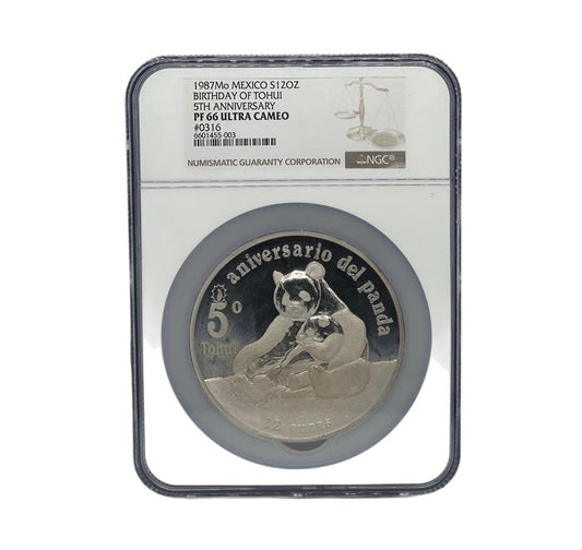 12oz Moneda de Plata 1987Mo Mexico NGC