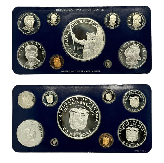 1978 Panamá Proof Set de 9 Monedas por Franklin Mint