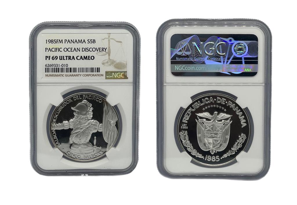 5 Balboas Plata 1985FM Panamá NGC