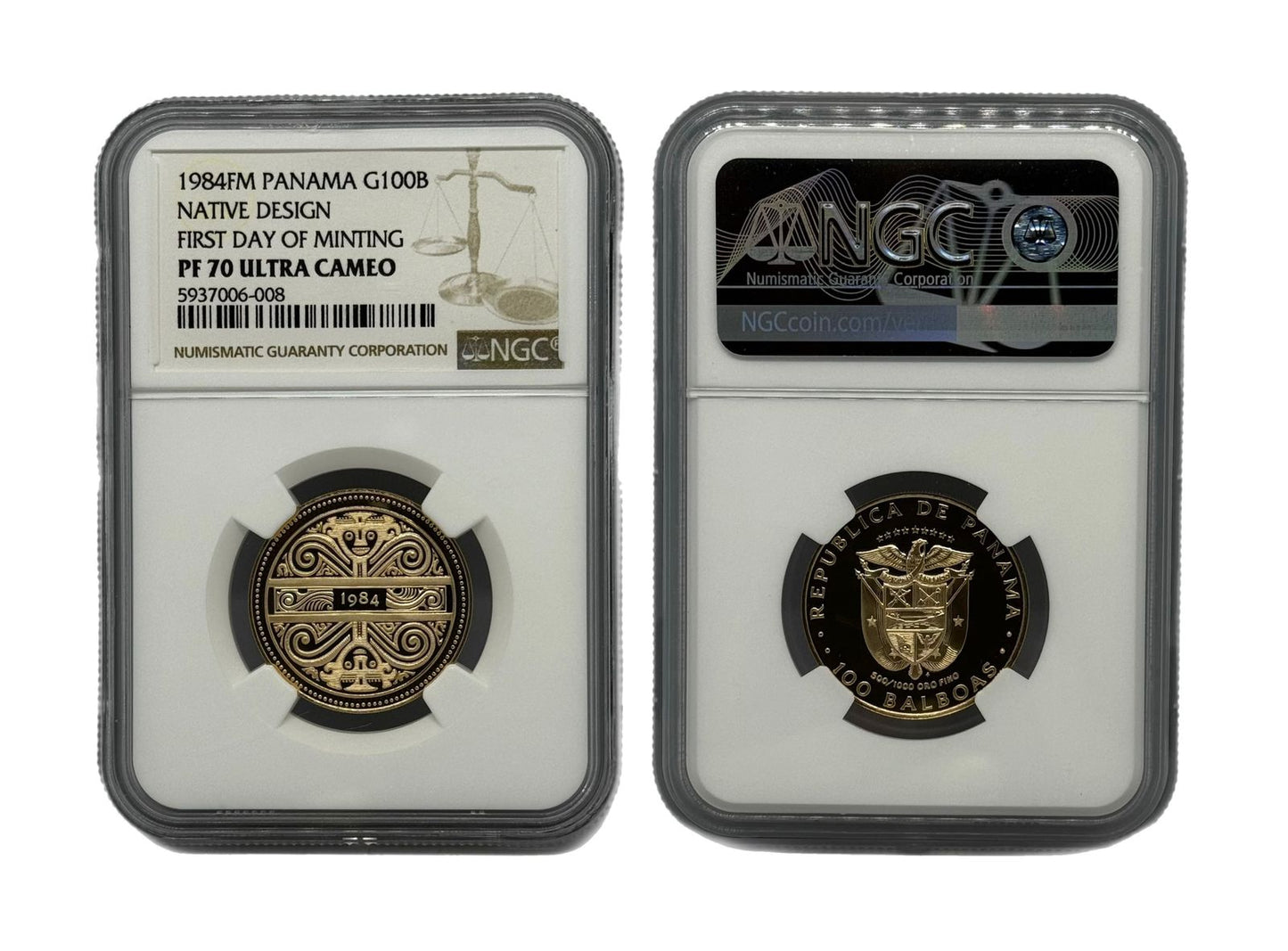 100 Balboas Oro 1984 FM Panamá NGC