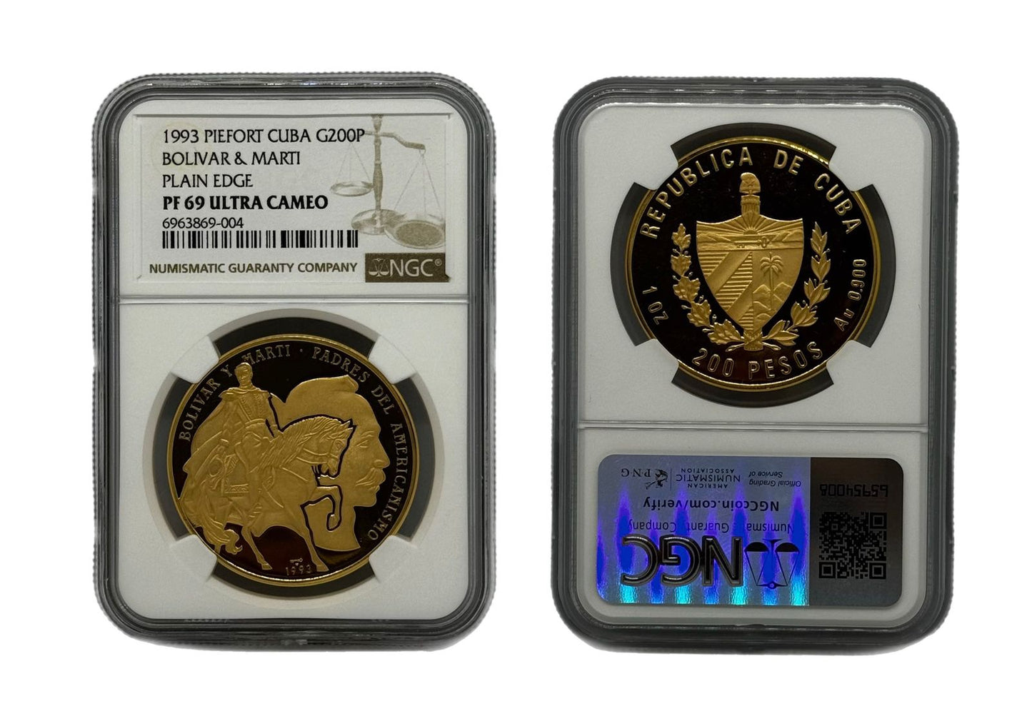 200 Pesos Oro 1993 Piefort Cuba NGC