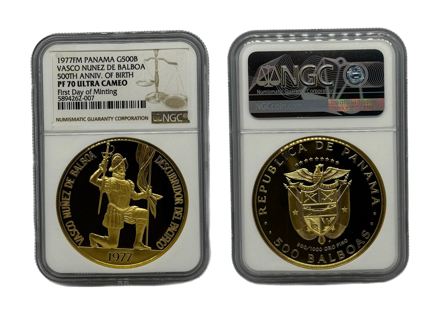 500 Balboas Oro 1977 FM Panamá NGC