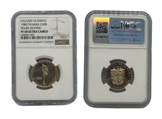 50 Balboas Oro 1988 Panamá NGC - Juegos Olímpicos Calgary