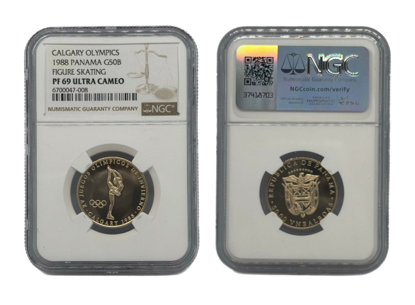 50 Balboas Oro 1988 Panamá NGC - Juegos Olímpicos Calgary