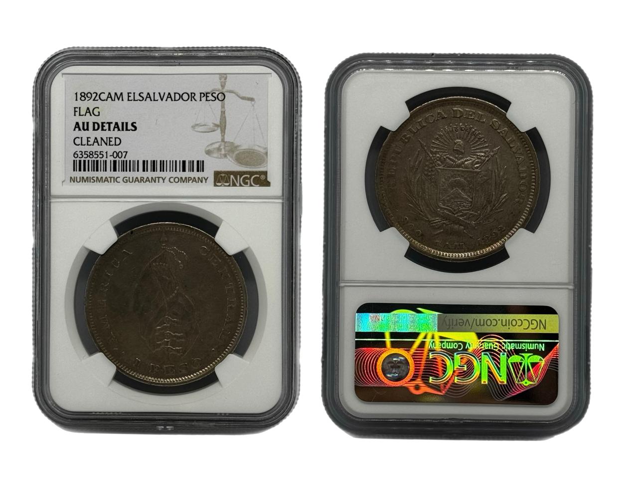 Peso 1892CAM El Salvador NGC