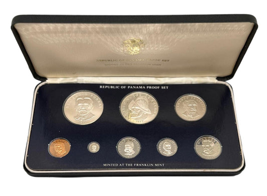 1977 Panamá Proof Set de 8 Monedas por Franklin Mint