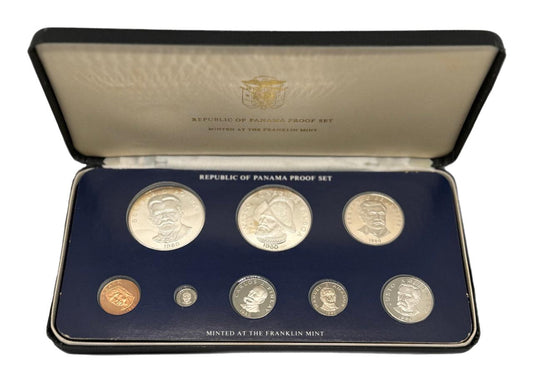 1980 Panamá Proof Set de 8 Monedas por Franklin Mint